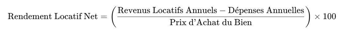 Formule rendement locatif net
